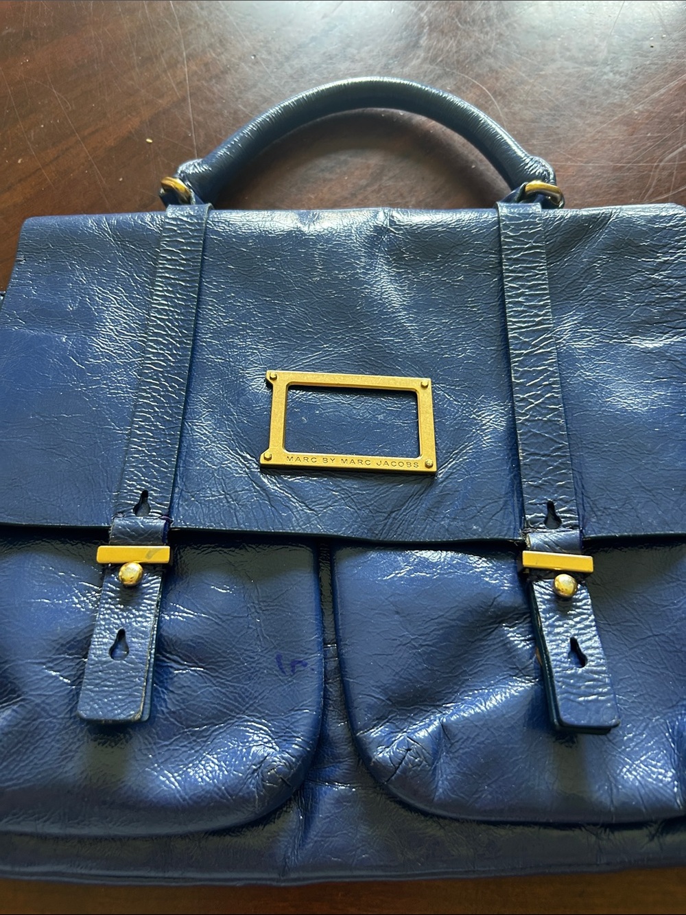Marc Jacobs Royal Blue Leather Satchel with Gold Hardware - Picture 7 of 9
